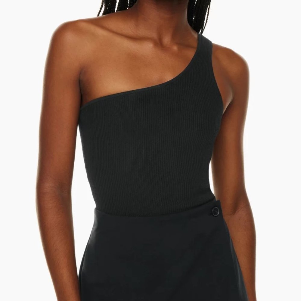 Babaton One-Shoulder Ribbed Crop Top in Black